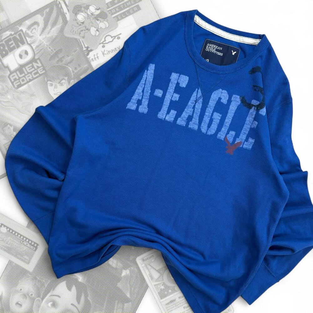 Y2K Blue American Eagle Outfitters Thermal Graphic Long sleeve Tee